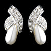 Silver White Pearl & Round Rhinestone Stud Bridal Wedding Earrings 2073
