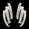 Silver Clear Pave Half Hoop Three Row Rhinestone Bridal Wedding Earrings 2324