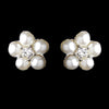 Silver White Pearl & Round Rhinestone Flower Stud Bridal Wedding Earrings 2606