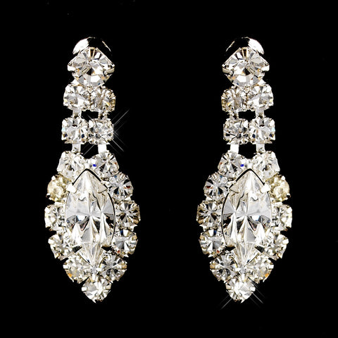 Silver Clear Marquise & Round Rhinestone Bridal Wedding Earrings 2624