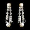 Silver White Pearl & Clear Round Rhinestone Dangle Filigree Bridal Wedding Earrings 2706