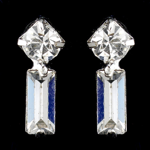 Silver Clear Baguette Rhinestone Drop  Bridal Wedding Earrings 3005-2