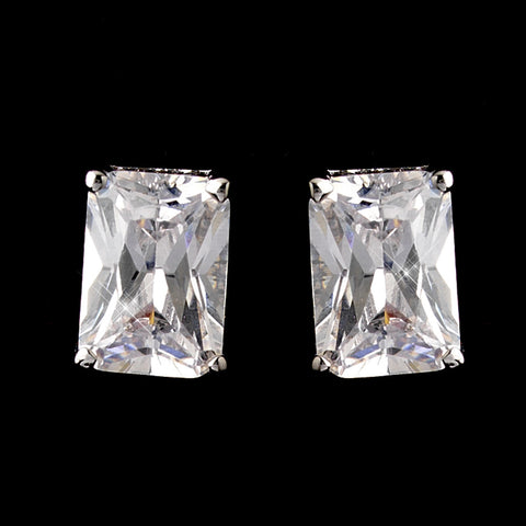 Antique Silver Clear Emerald CZ Crystal Bridal Wedding Earrings 3010
