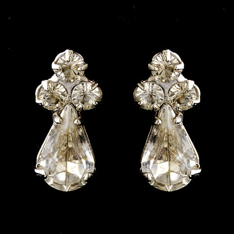 Silver Clear Teardrop Rhinestone Bridal Wedding Earrings 3041