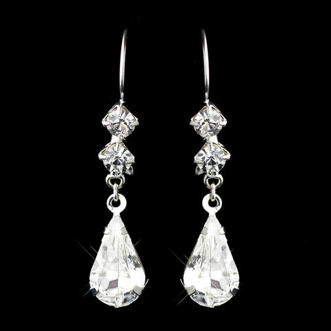 Silver Clear Teardrop & Diamond Shaped Rhinestone Dangle Bridal Wedding Earrings 3721