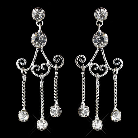 Silver Clear Rhinestone Chandelier Dangle Bridal Wedding Earrings 3973