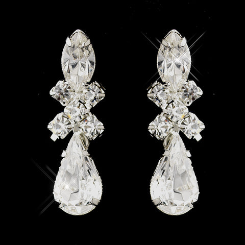 Silver Clear Multi Cut Shaped Rhinestone Drop Dangle Bridal Wedding Earrings 3995