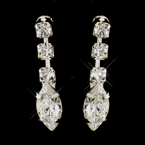 Silver Clear Marquise & Round Rhinestone Drop Bridal Wedding Earrings 4012-1