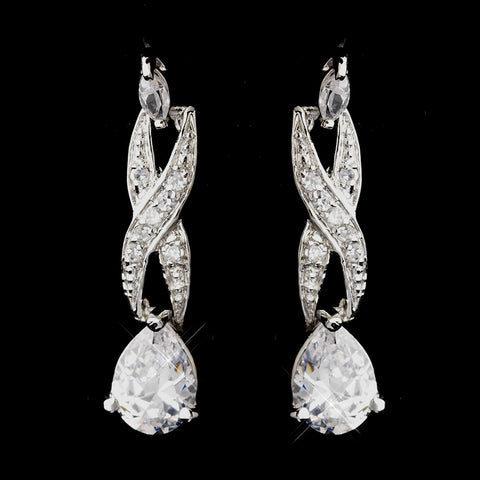 Antique Silver Rhodium Clear CZ Crystal Dangle Bridal Wedding Earrings 4068