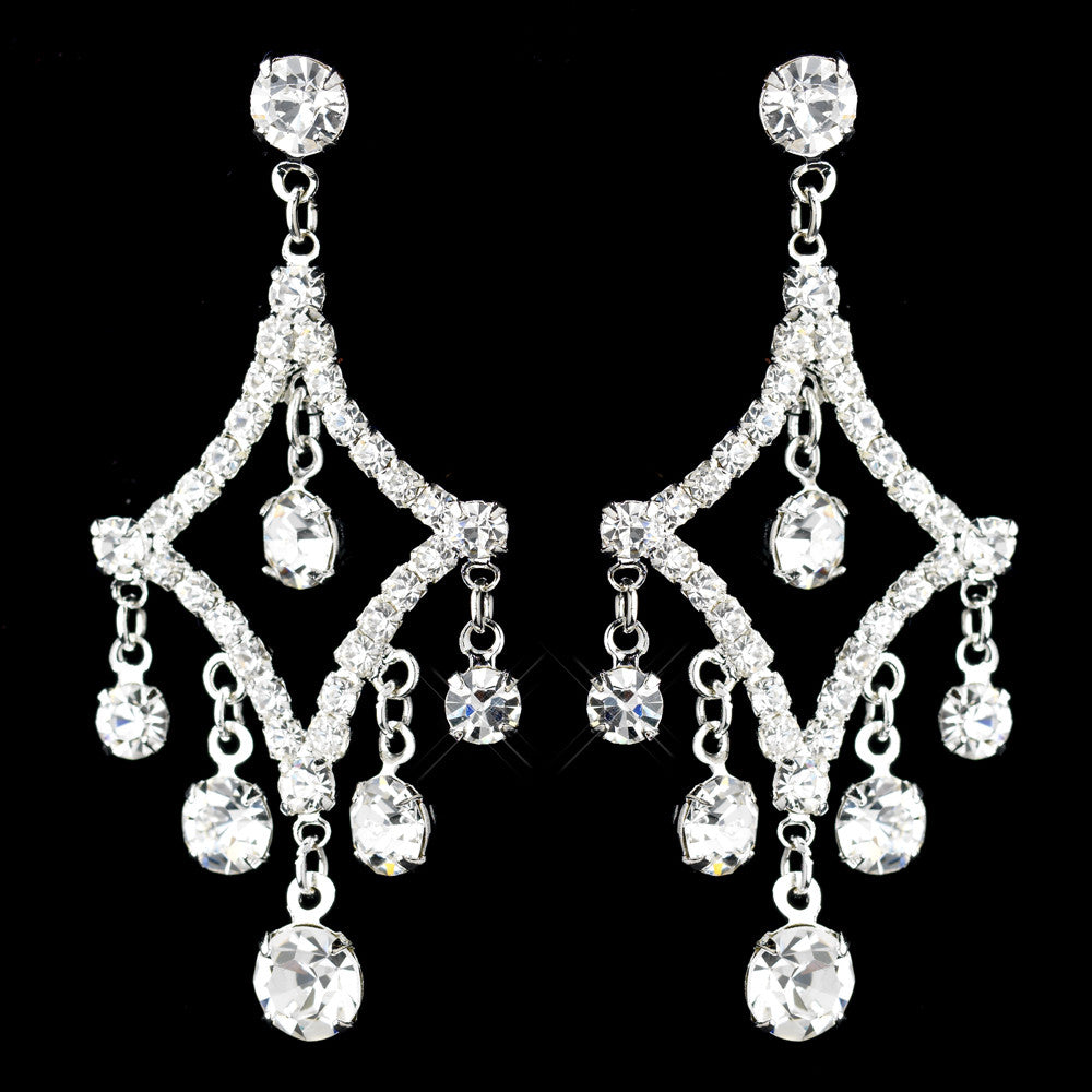 Silver Clear Round Rhinestone Chandelier Bridal Wedding Earrings 4419