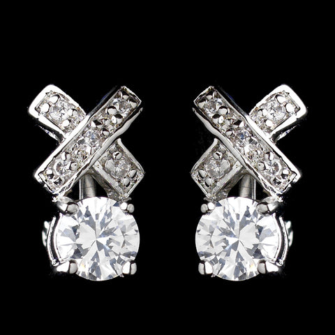 Silver Clear CZ Crystal X&O Stud Bridal Wedding Earrings 4480