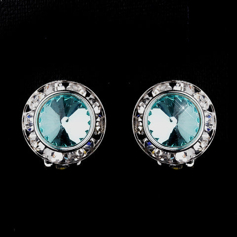 Silver Aqua Rhinestone Rondelle Stud Bridal Wedding Earrings 4712