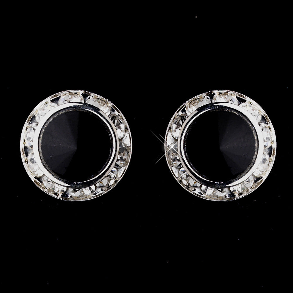 Silver Black Rhinestone Rondelle Stud Bridal Wedding Earrings 4712