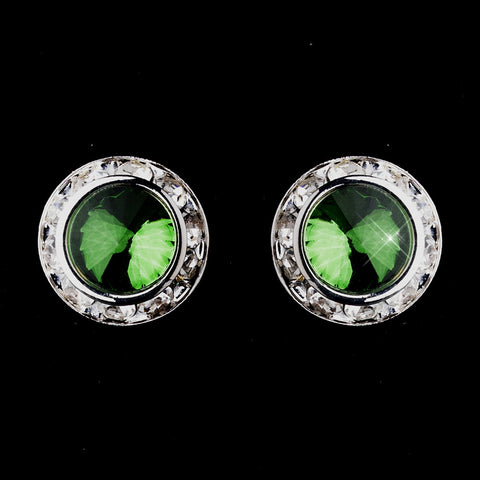 Silver Emerald Rhinestone Rondelle Stud Bridal Wedding Earrings 4712