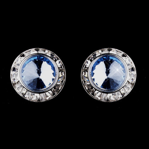 Silver Light Blue Rhinestone Rondelle Stud Bridal Wedding Earrings 4712