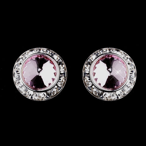 Silver Pink Rhinestone Rondelle Stud Bridal Wedding Earrings 4712