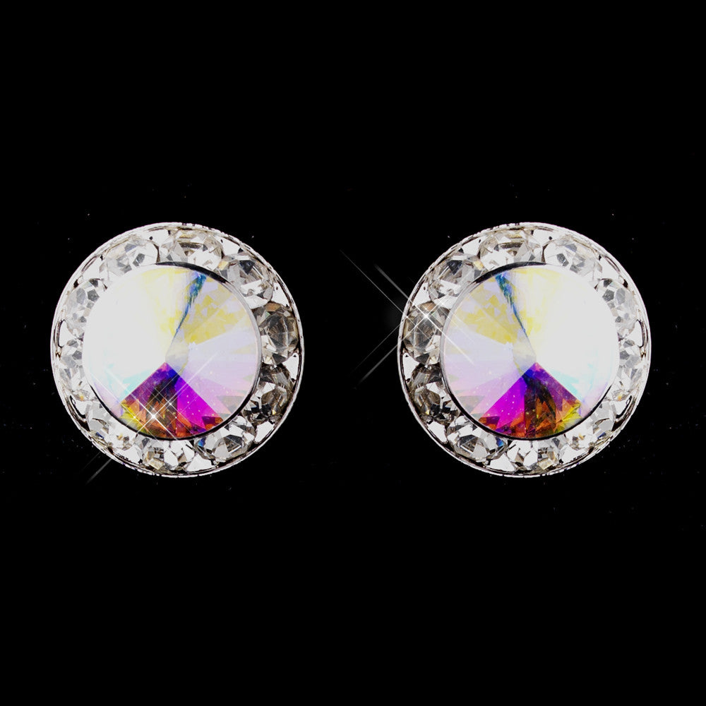 Silver AB Rhinestone Stud Button Bridal Wedding Earrings 4722