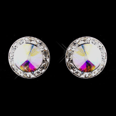 Silver AB Rhinestone Stud Button Bridal Wedding Earrings 4722