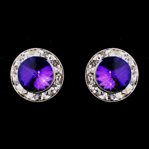 Silver Amethyst Rhinestone Stud Button Bridal Wedding Earrings 4722