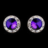 Silver Amethyst Rhinestone Stud Button Bridal Wedding Earrings 4722