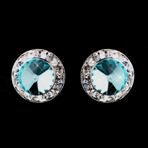 Silver Aqua Rhinestone Stud Button Bridal Wedding Earrings 4722