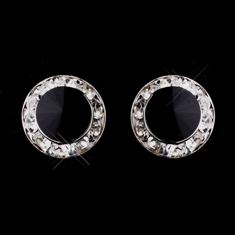 Silver Black Rhinestone Stud Button Bridal Wedding Earrings 4722