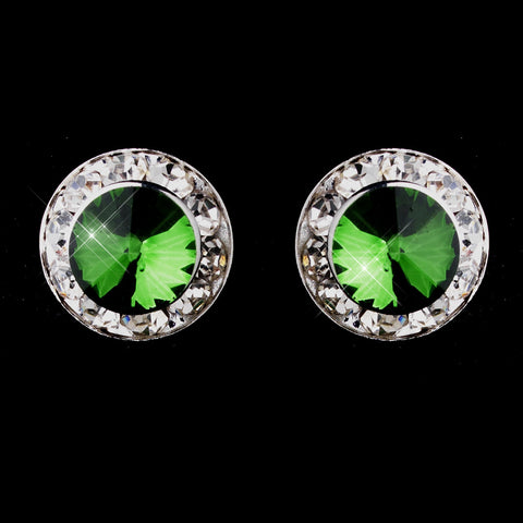 Silver Emerald Rhinestone Stud Button Bridal Wedding Earrings 4722