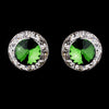Silver Emerald Rhinestone Stud Button Bridal Wedding Earrings 4722
