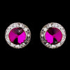 Silver Fuchsia Rhinestone Stud Button Bridal Wedding Earrings 4722