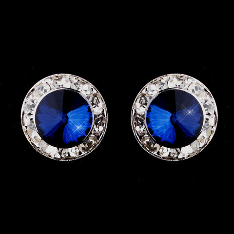 Silver Navy Rhinestone Stud Button Bridal Wedding Earrings 4722