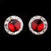 Silver Red Rhinestone Stud Button Bridal Wedding Earrings 4722