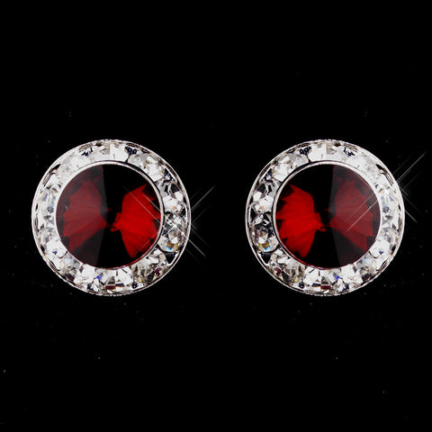 Silver Ruby Rhinestone Stud Button Bridal Wedding Earrings 4722