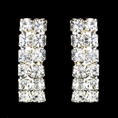 Silver Clear Two Row Pave Round Rhinestone Bridal Wedding Earrings 5083