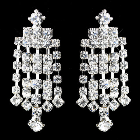 Silver Clear Five Row Rhinestone Chandelier Dangle Bridal Wedding Earrings 5097