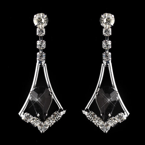 Silver Black & Clear Teardrop Dangle Bridal Wedding Earrings 5103