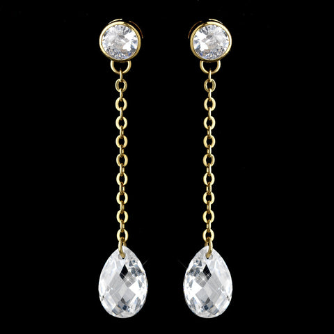 Gold Clear CZ Crystal  Dangle Bridal Wedding Earrings 5211