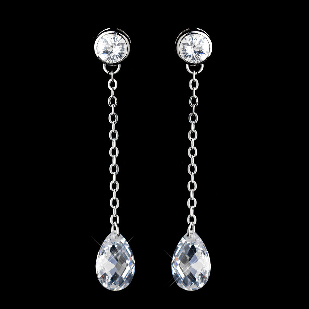 Silver Clear CZ Crystal  Dangle Bridal Wedding Earrings 5211