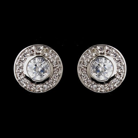 Antique Silver Rhodium Clear Round CZ Crystal Stud Bridal Wedding Earrings 5783