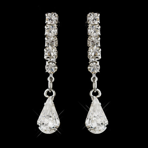 Silver Clear Teardrop Rhinestone Dangle Bridal Wedding Earrings 5864
