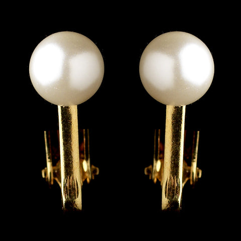 Gold Ivory Pearl Stud Bridal Wedding Earrings 6042