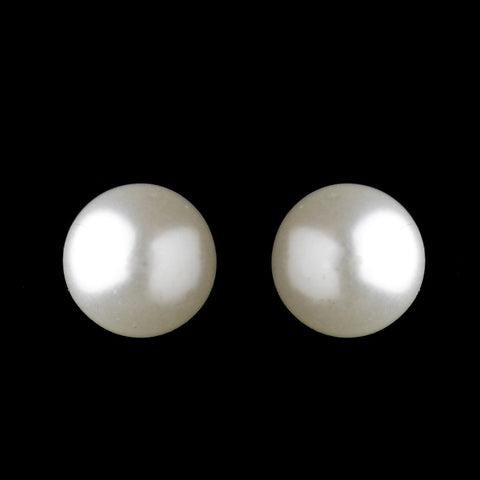Silver White Pearl Pierced Stud Bridal Wedding Earrings 6042