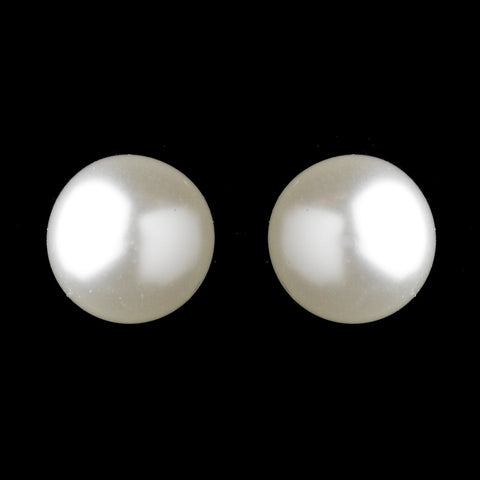 Silver White 10mm Pearl Stud Pierced Bridal Wedding Earrings 6062