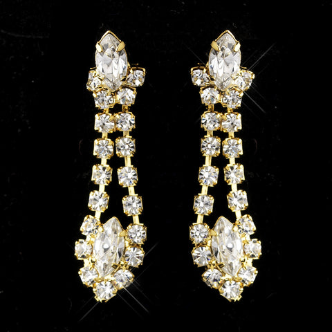 Gold Clear Marquise Dangle Bridal Wedding Earrings 6102
