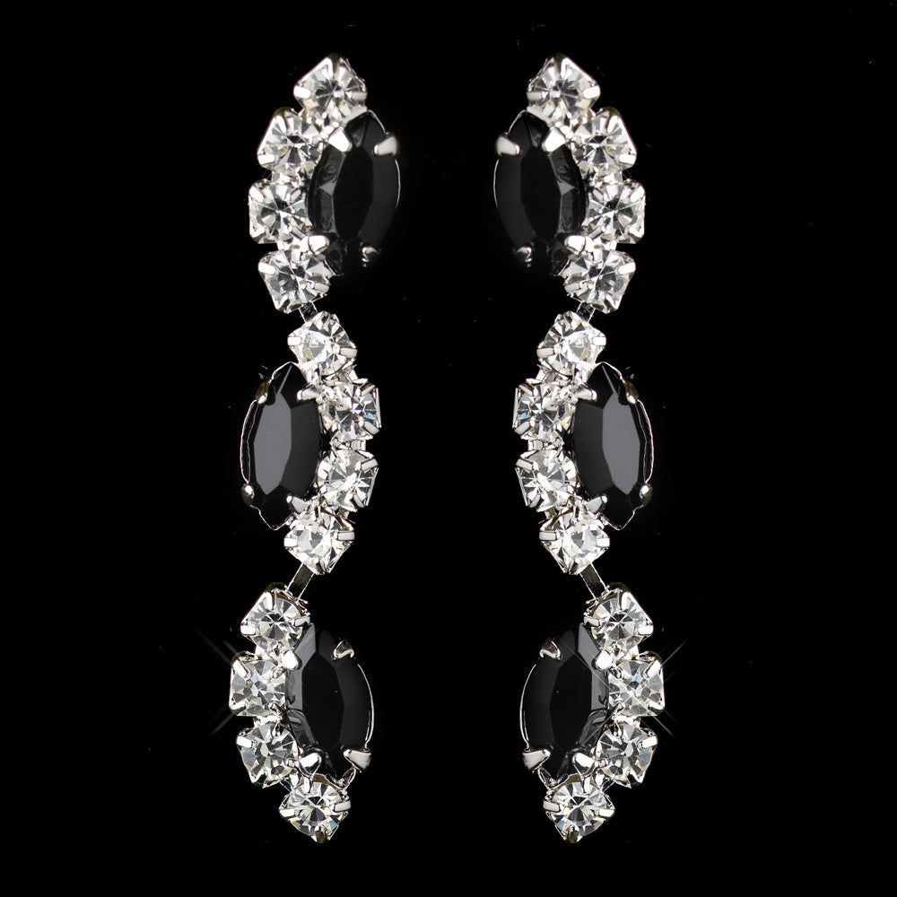 Silver Black Alternating Marquise Rhinestone Dangle Bridal Wedding Earrings 6122