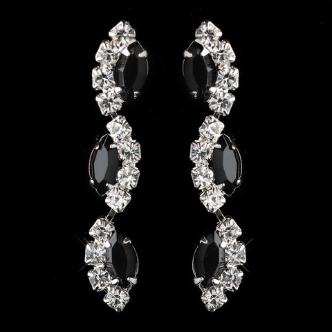 Silver Black Alternating Marquise Rhinestone Dangle Bridal Wedding Earrings 6122