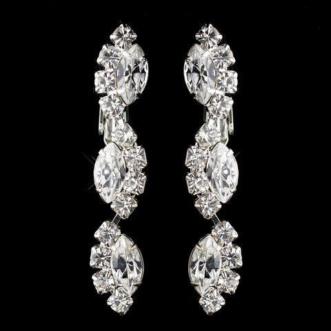 Silver Clear Alternating Marquise Rhinestone Dangle Bridal Wedding Hair Clipped Bridal Wedding Earrings 6122