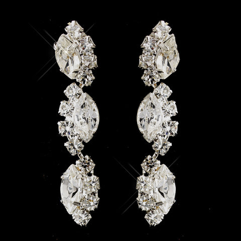 Silver Clear Alternating Marquise Rhinestone Dangle Pierced Bridal Wedding Earrings 6122