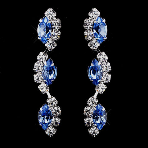 Silver Light Blue Alternating Marquise Rhinestone Dangle Bridal Wedding Earrings 6122
