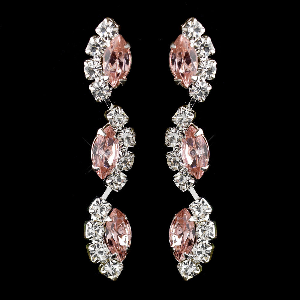 Silver Pink Alternating Marquise Rhinestone Dangle Bridal Wedding Earrings 6122