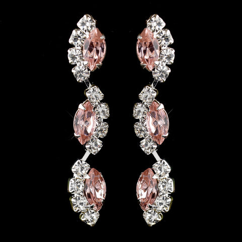 Silver Pink Alternating Marquise Rhinestone Dangle Bridal Wedding Earrings 6122